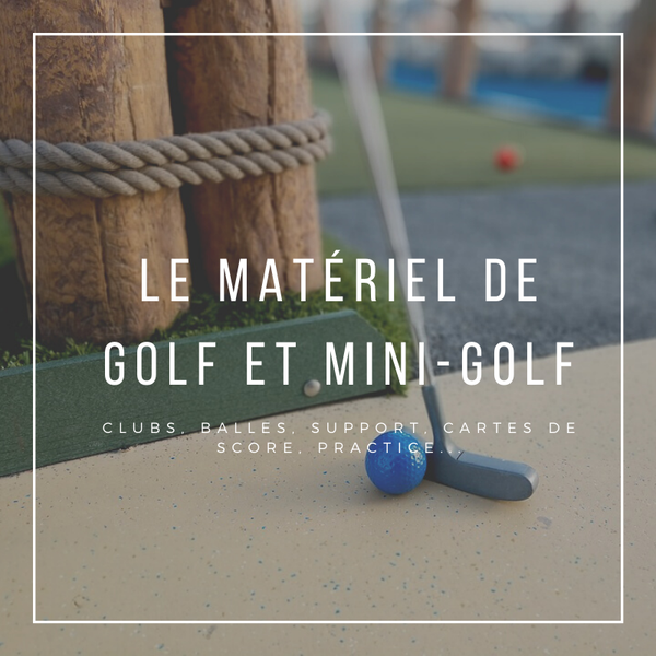 Accessoires de mini golf - campings - clubs - putters - balles multicolores - cartes de score - cages de golf
